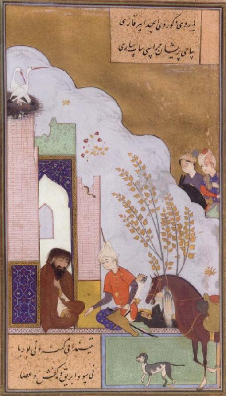 unknow artist Young Sultan Mahmud of Ghazni visits a Hermit Note the sultan-s horse and his dog.